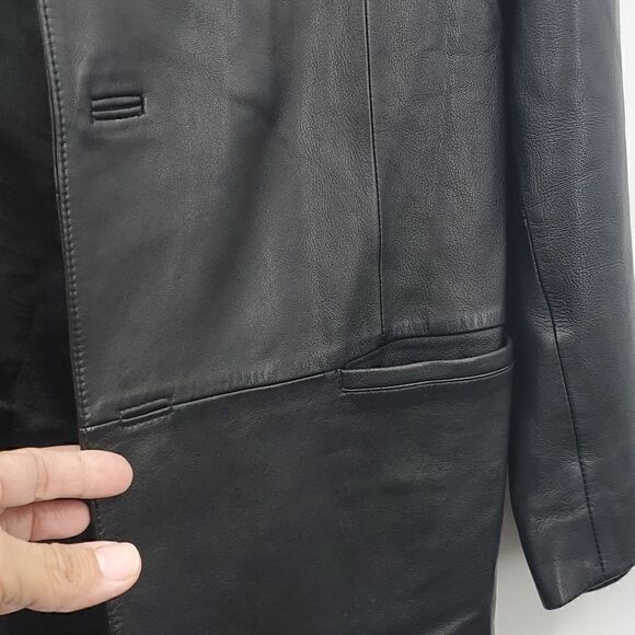 Jhane Barnes Men's Leather Jacket Button Front 90s Boxy Unisex - Picture 13 of 17